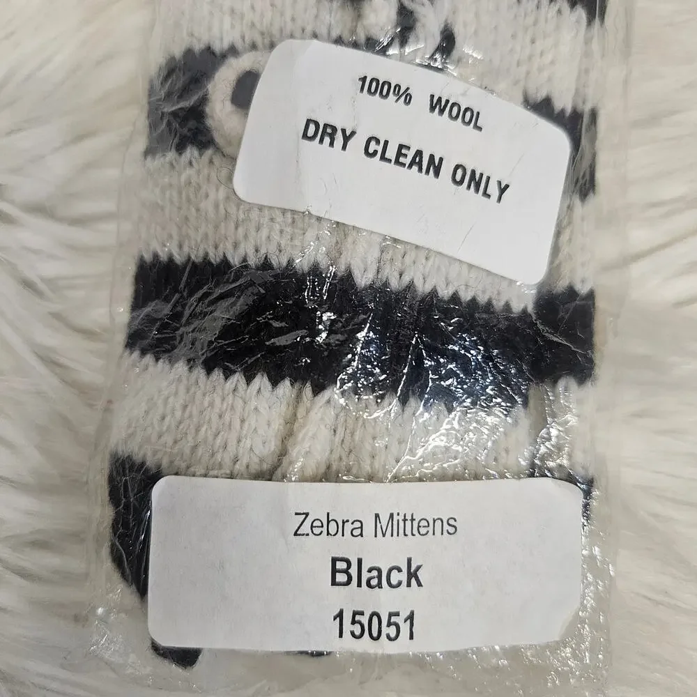 dELiA*s Vintage Wool Zebra Mittens Black White Striped Knit Gloves Girls/Women